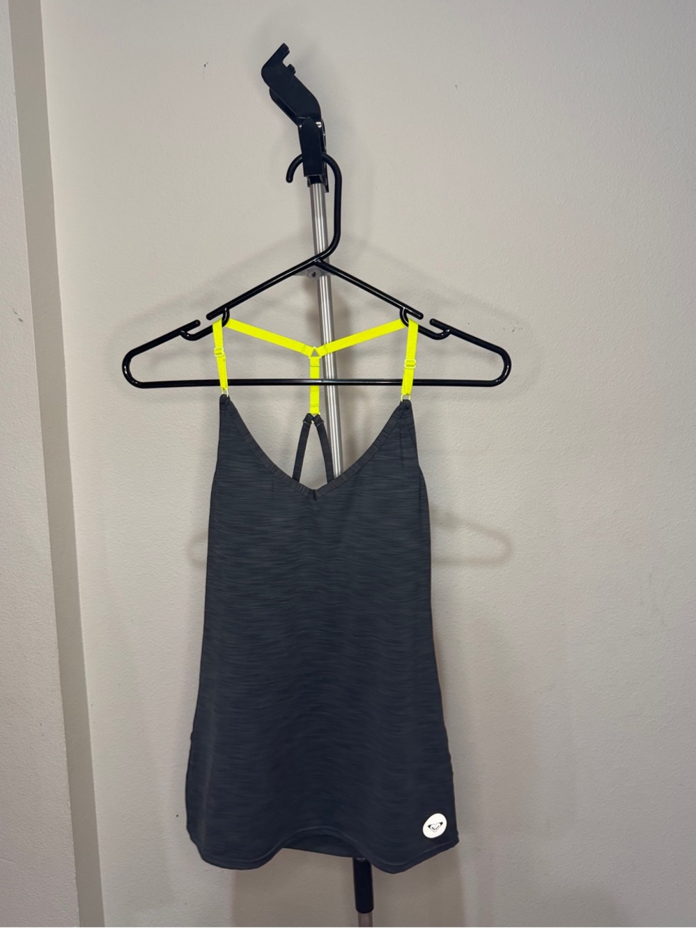 Roxy grey/black Athletic Tank with Neon Yellow Straps and built-in bra